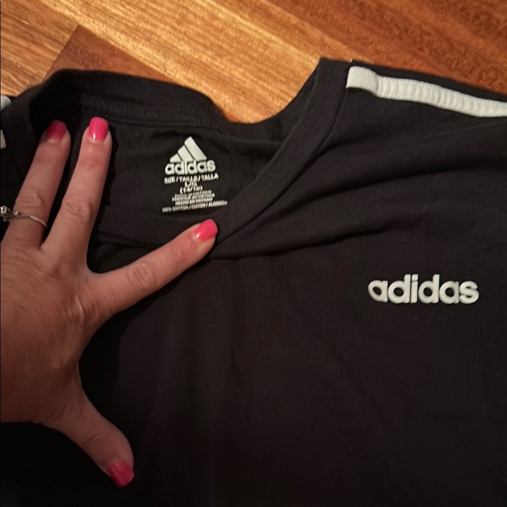 Adidas Black Shirt with White Sleeve Stripes